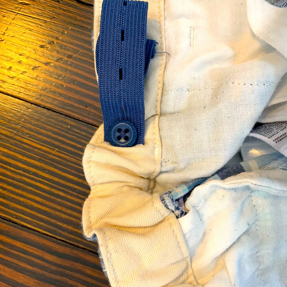 Boys Gap 18 husky blue + white madras Bermuda shorts. Plaid patches. - Picture 4 of 5